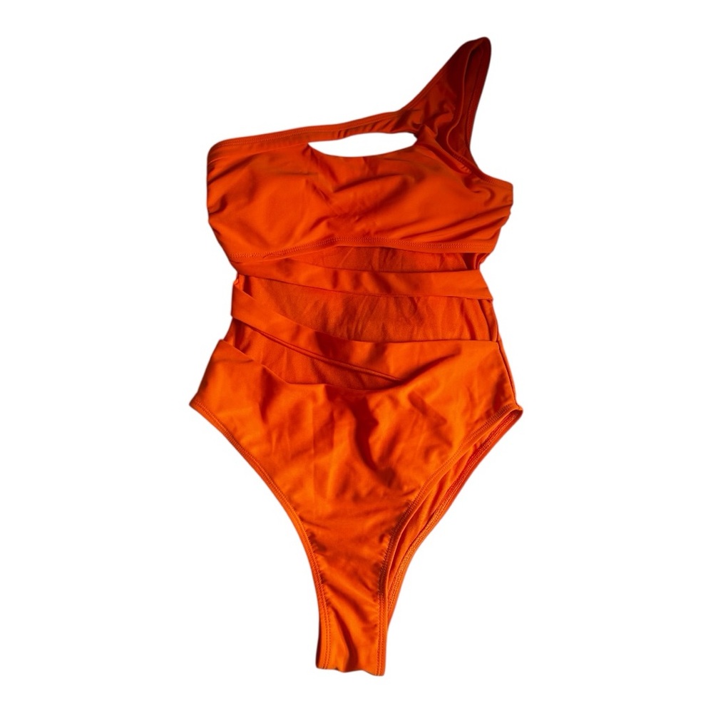 Refuge One Shoulder Cut Out Orange Swimsuit